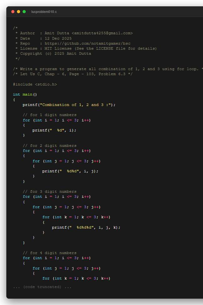 Write a program to generate all combination of 1, 2 and 3 using for loop.